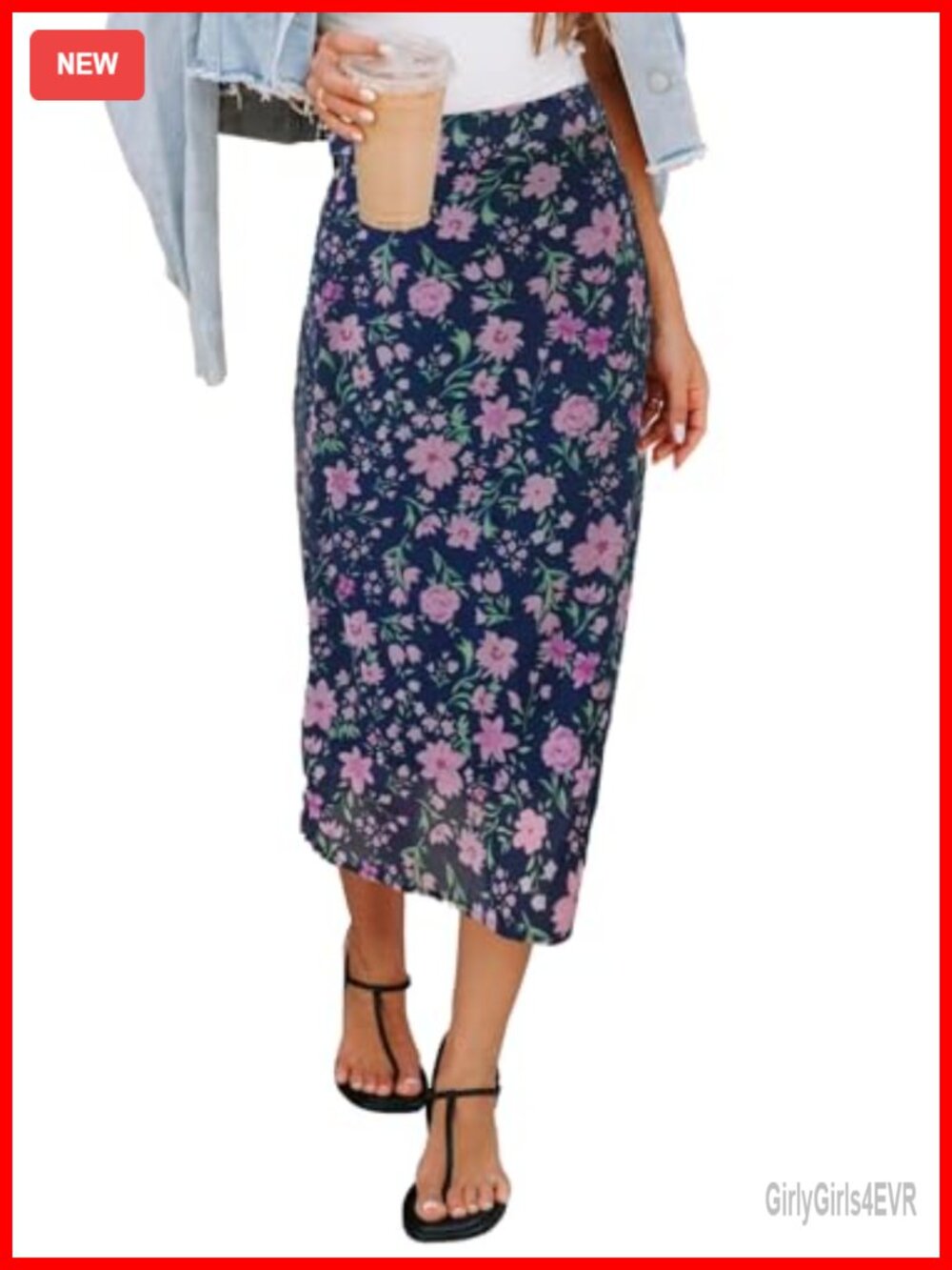 Women's Floral Chiffon Midi Skirt High Elastic Waist Boho Summer